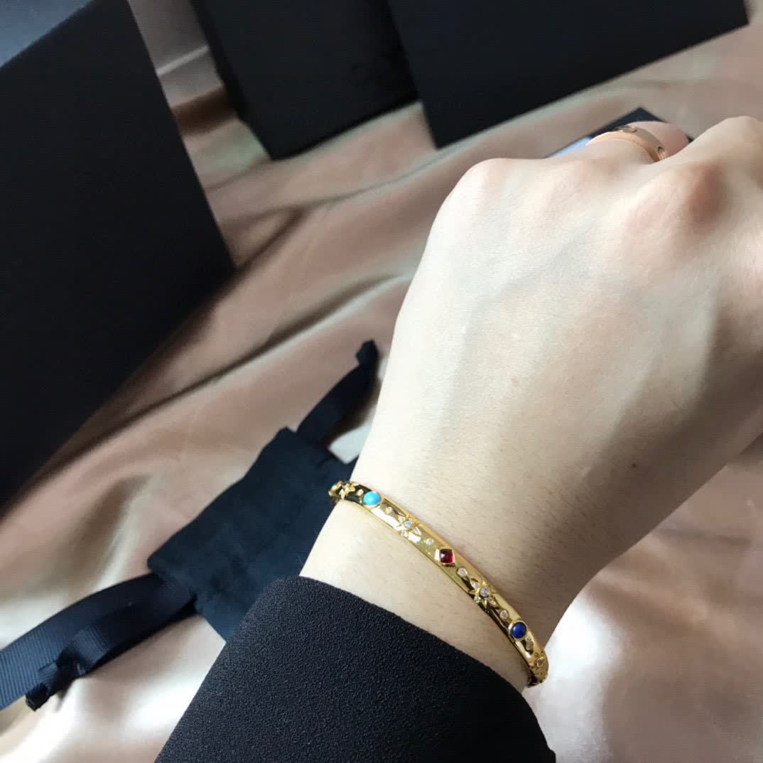 APM Monaco Gold Multi-Stone Bangle Bracelet